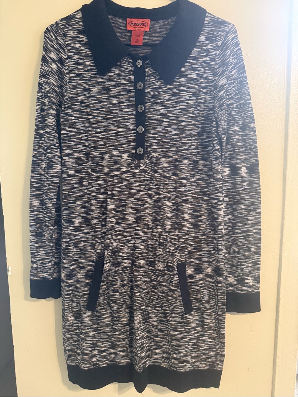Missoni Black and White V-Neck Polo-Style Long Sleeve Dress